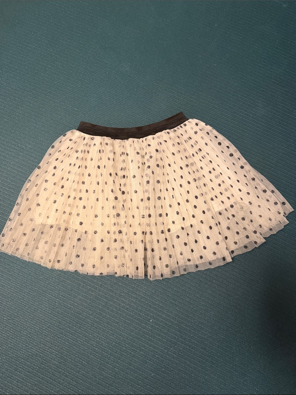 Mayoral White Tulle Tutu Skirt with Black Polka Dots and Black Waistband
